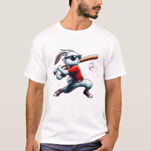 Kids Boys Happy Easter Bunny Playing Baseball East T-Shirt