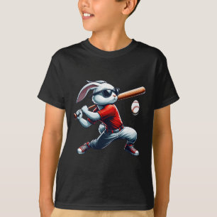 Kids Boys Happy Easter Bunny Playing Baseball East T-Shirt