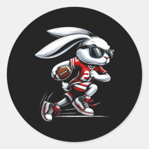 Kids Boys Happy Easter Bunny Playing Football East Classic Round Sticker