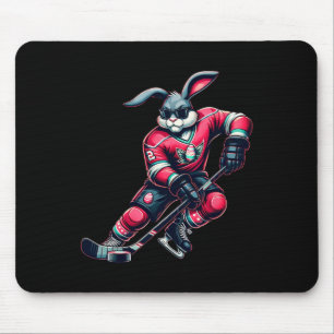 Kids Boys Happy Easter Bunny Playing Hockey Easter Mouse Pad
