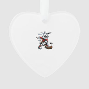Kids Boys Happy Easter Bunny Playing Hockey Easter Ornament