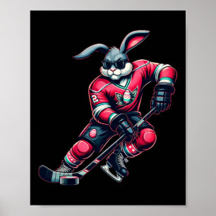 Kids Boys Happy Easter Bunny Playing Hockey Easter Poster