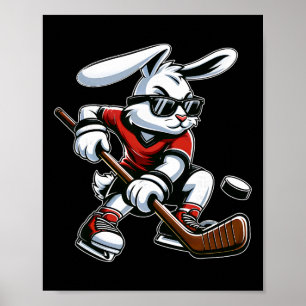 Kids Boys Happy Easter Bunny Playing Hockey Easter Poster