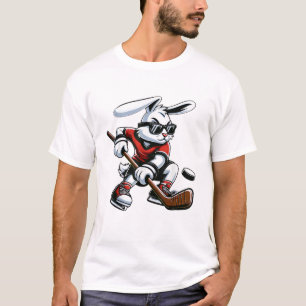 Kids Boys Happy Easter Bunny Playing Hockey Easter T-Shirt