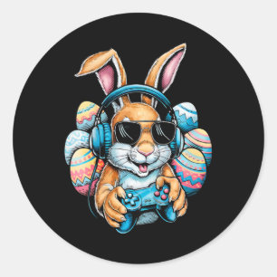 Kids Boys Happy Easter Day Bunny Egg Video Game Ki Classic Round Sticker