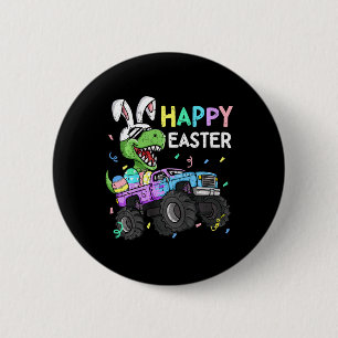 Kids Boys Happy Easter T-rex Bunny Monster Truck R 6 Cm Round Badge