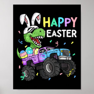 Kids Boys Happy Easter T-rex Bunny Monster Truck R Poster