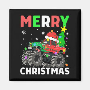 Kids Boys Merry Christmas Monster Truck Santa Hat Magnet