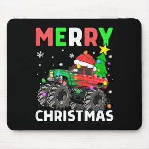 Kids Boys Merry Christmas Monster Truck Santa Hat Mouse Pad