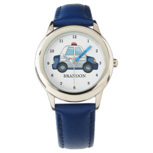Kids Boys Police Car Vehicle Blue Name Watch