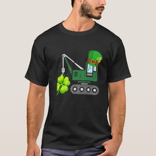 Kids Boys St Patricks Day Crane Truck Construction T-Shirt (Front)