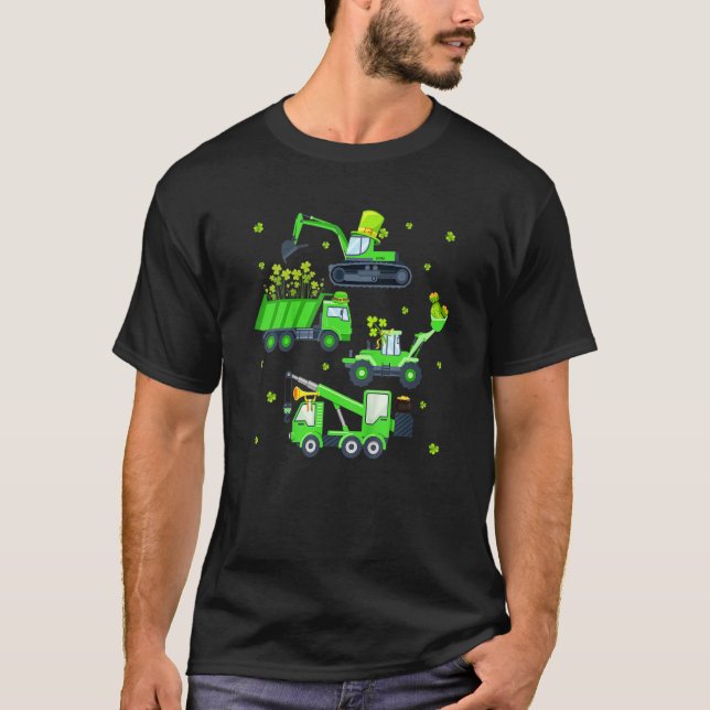 Kids Boys St Patricks Day Crane Truck Construction T-Shirt (Front)