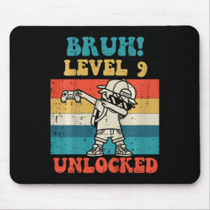 Kids Bruh Level 9 Unlocked Gamer Dab Retro 9th Bir Mouse Pad