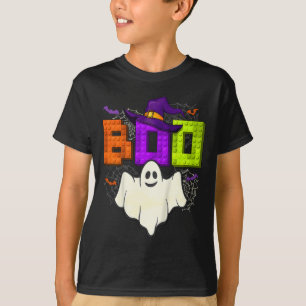 Kids Building Bricks Boo Halloween Ghost Witch Gro T-Shirt