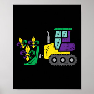 Kids Bulldozer Mardi Gras Cute Toddler Kids Boys Poster