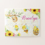 Kids Bumblebee Honey Bees  Jigsaw Puzzle<br><div class="desc">Add any name or message to this cute bumble bee puzzle.</div>