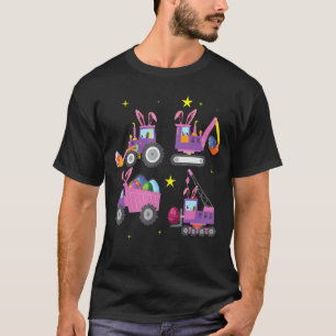 Kids Bunny Construction Truck Crane Toddler Boys E T-Shirt