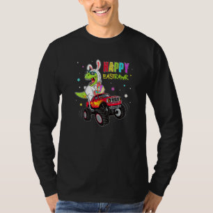 Kids Bunny Dinosaur Rex Riding Monster Truck Happy T-Shirt