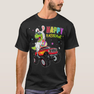 Kids Bunny Dinosaur T re Riding Monster Truck Happ T-Shirt