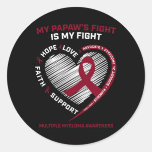 Kids Burgundy Blood Cancer Papaw Multiple Myeloma  Classic Round Sticker