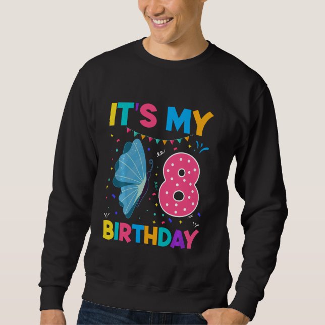 Kids Butterfly 8 Years Old 8th Birthday Butterfly  Sweatshirt (Front)