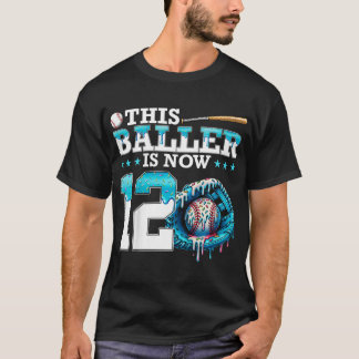 Kids Bysebyll Drip 12th Birthday Party Sport Fan B T-Shirt