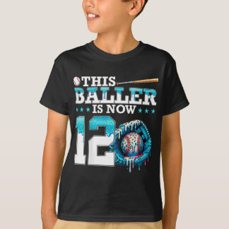 Kids Bysebyll Drip 12th Birthday Party Sport Fan B T-Shirt