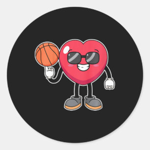 Kids Bysketbyll Player Heart Valentines Day Cute S Classic Round Sticker