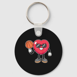 Kids Bysketbyll Player Heart Valentines Day Cute S Key Ring