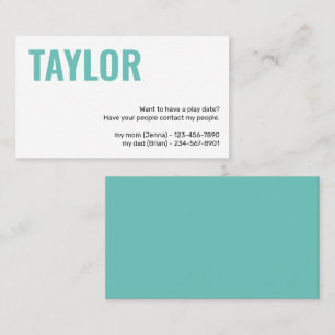 Kids Calling Card Play Date Playdates Girl or Boy