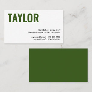 Kids Calling Card Play Date Playdates Girl or Boy