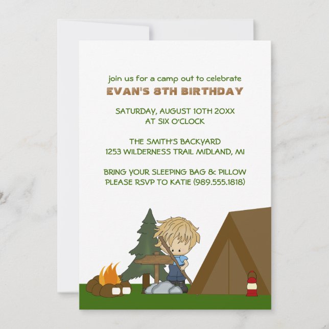 Kids Camp Out Birthday Party Invitations (Front)