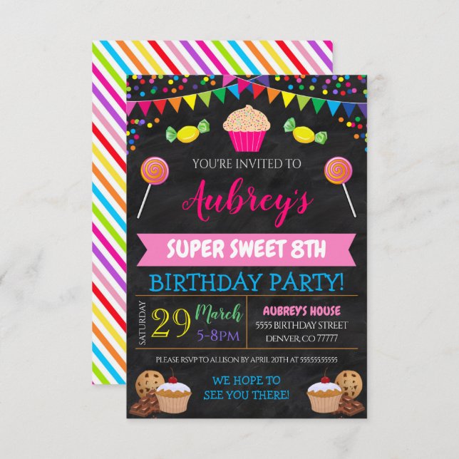 Kids Candy Themed Party Birthday Invitation (Front/Back)