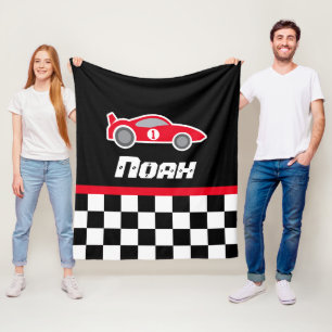 Kids car red chequered flag name blanket