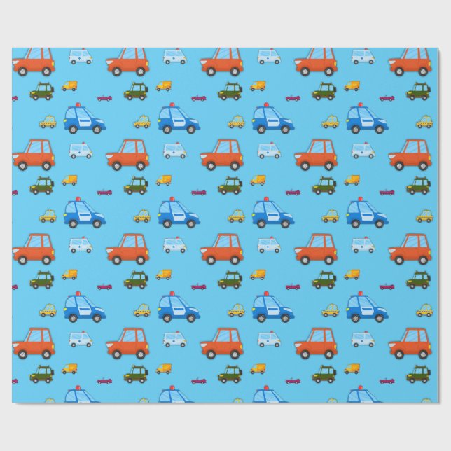 Kids Cartoon Cars Birthday Wrap Wrapping Paper (Flat)