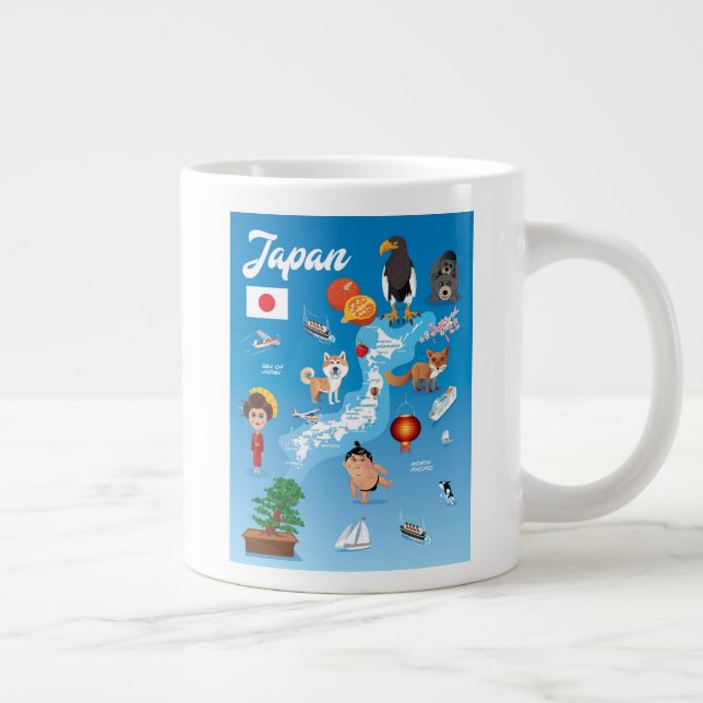 Kids Cartoon Map of Japan Large Coffee Mug (Right)
