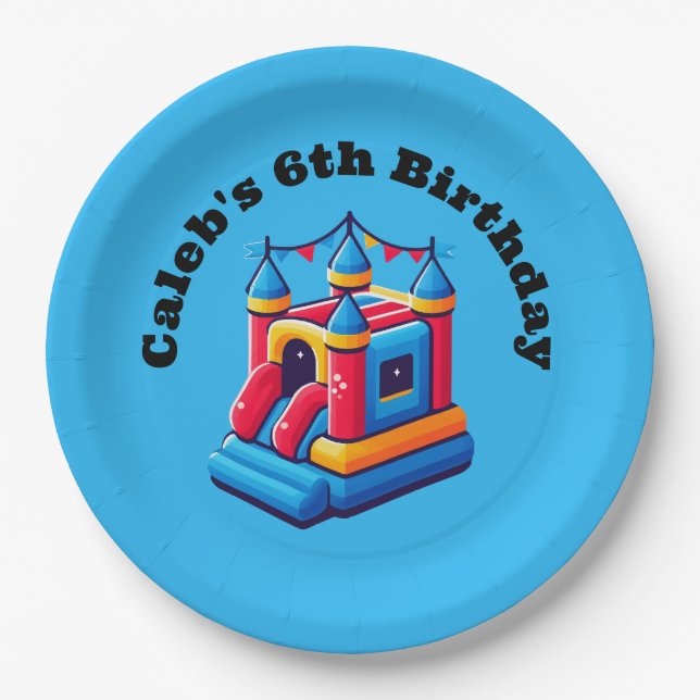 Kids Castle Party Bounce House Birthday Jump Party Paper Plate (Front)