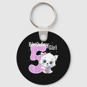 Kids Cat 5th Birthday Shirt Girls Kitten Birthday Key Ring