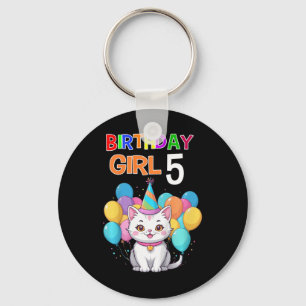 Kids Cat Birthday 5 Birthday Party Girls 5th Birth Key Ring
