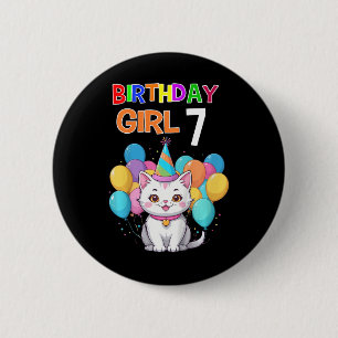 Kids Cat Birthday 7 Birthday Party Girls 7th Birth 6 Cm Round Badge
