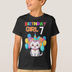 Kids Cat Birthday 7 Birthday Party Girls 7th Birth T-Shirt