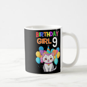 Kids Cat Birthday 9 Birthday Party Girls 9th Birth Coffee Mug