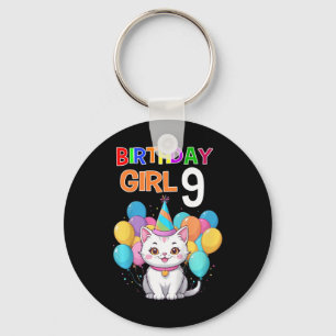 Kids Cat Birthday 9 Birthday Party Girls 9th Birth Key Ring