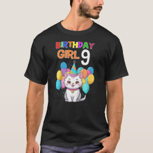 Kids Cat Birthday 9 Birthday Party Girls 9th Birth T-Shirt