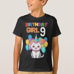 Kids Cat Birthday 9 Birthday Party Girls 9th Birth T-Shirt