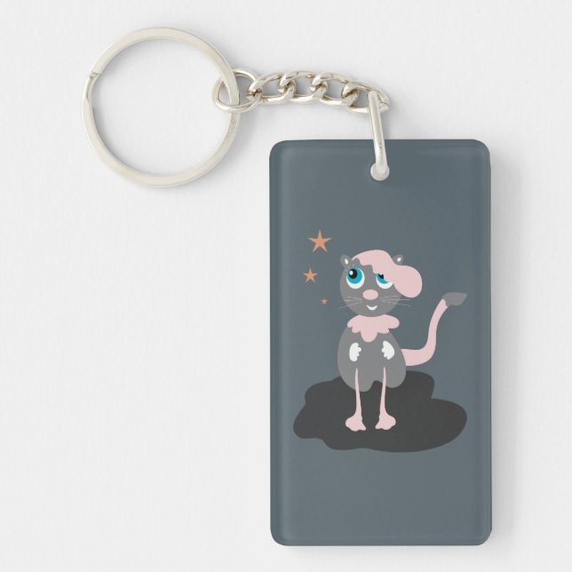 Kids Cat Illustration Cute Cartoon Kitty Key Ring (Front)