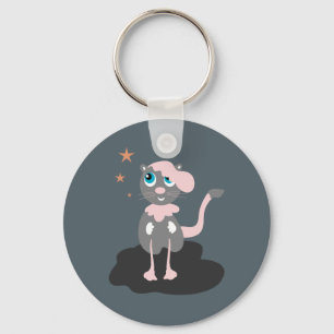 Kids Cat Illustration Cute Cartoon Kitty Key Ring