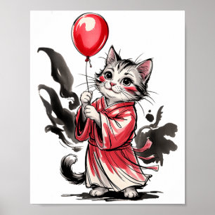 Kids Cat Painting Art Balloon Artist Fortune Life Poster