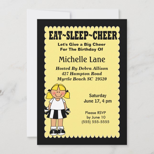Kids Cheerleader Birthday Invitation (Front)