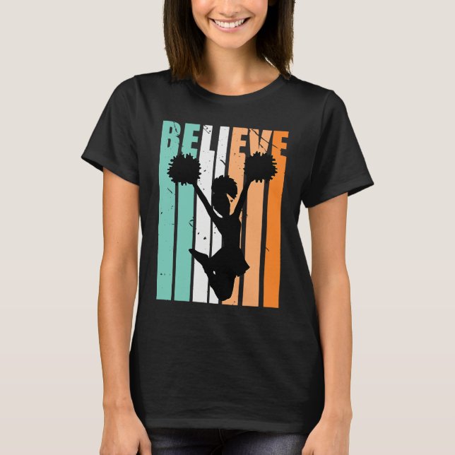 Kids Cheerleading Cheerleader Believe Silhouette C T-Shirt (Front)